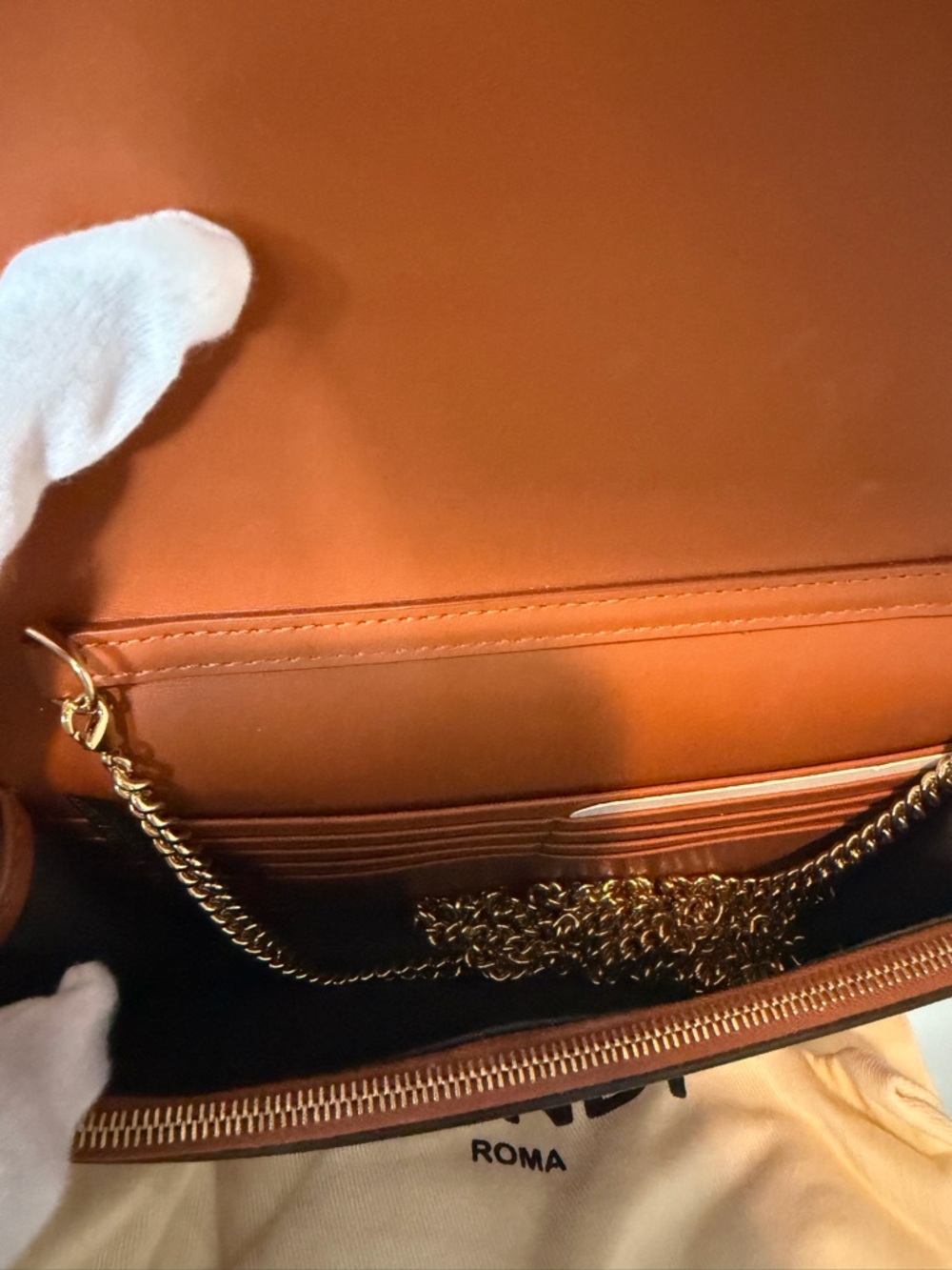 Fendi Brown Embossed Roma Leather Shoulder Bag - Picture 4 of 4
